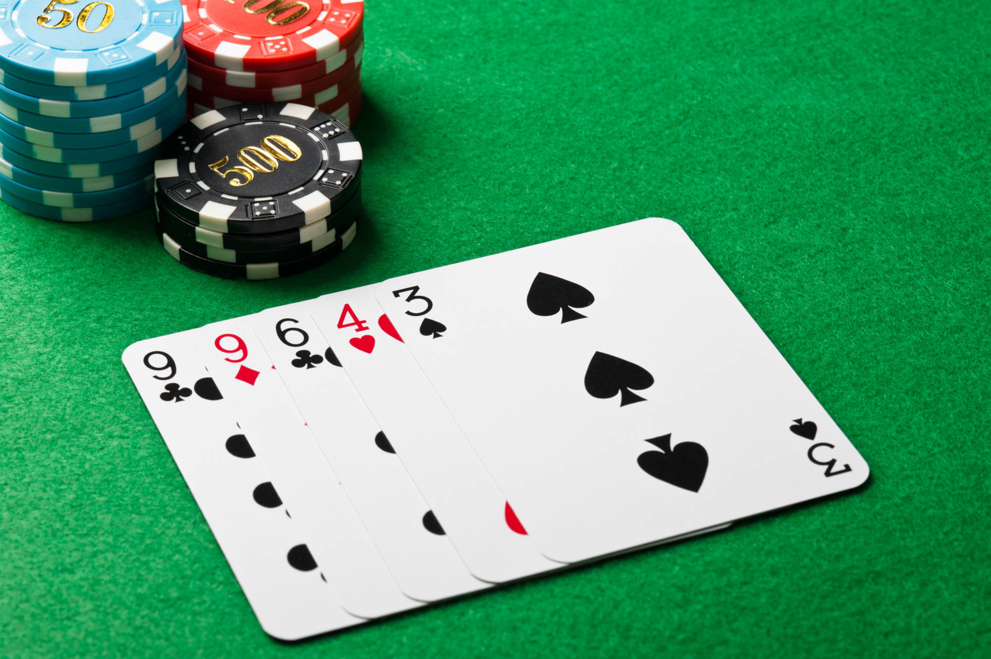 One pair in a poker game with chips