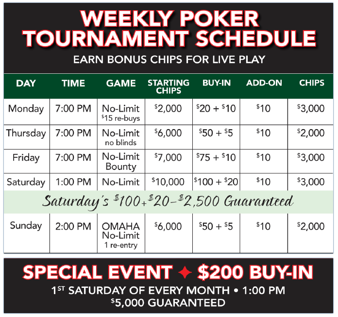 Charlestown poker schedule Charlestown poker schedule